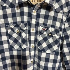 Hollister Youth Large Buffalo Plaid Navy/white button up shirt